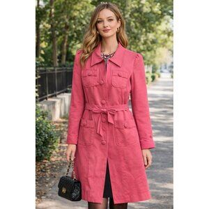 Beth Bowley Trench Coat Pink Belted Jacket Women’s Size 2 Mid Length Classic